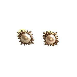 WOMENS WHITE STONE GOLD TONE STUD EARRINGS
